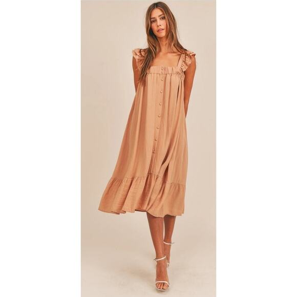 Mable Boah Boho Ruffle Sleeve Detail Button Back Reversible Midi Dress Salmon, S - Picture 2 of 10
